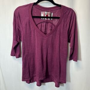Nation LTD Wine Pink Berry V-Neck 3/4 Sleeve Cotton Blend Top Blouse XS